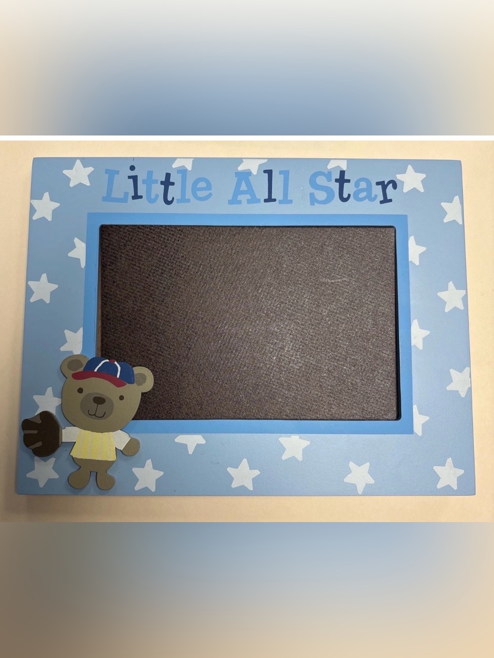 Stepping Stones Photo Frame Baby Boy Little All Star Baseball Wood 4x6” Opening